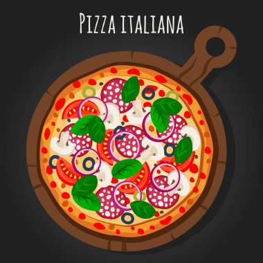 Pizza italiana vektör düz illüstrasyon.