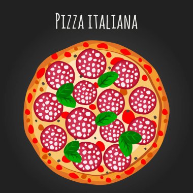 Pizza italiana vektör düz illüstrasyon.