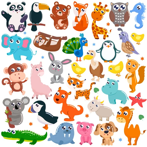 Big set of cute cartoon animals. Vector illustration. — Stock Vector