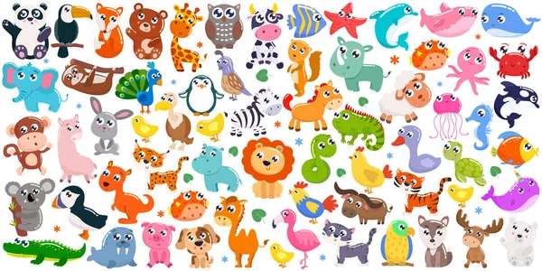 Velká sada roztomilých animovaných zvířat. Vektorová ilustrace. — Stockový vektor