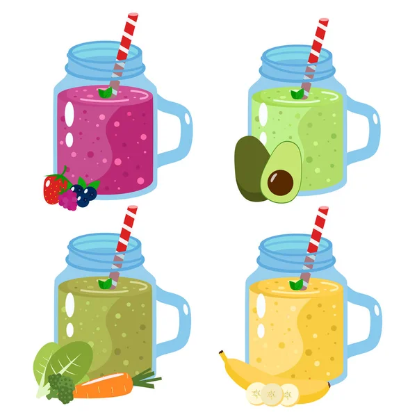 Smoothie de frutas orgânicas smoothie de desenhos animados. . —  Vetores de Stock