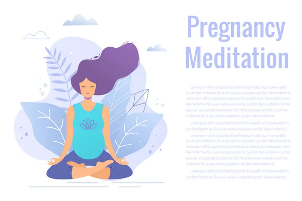 Mujer Embarazada Practicando Yoga Meditación Vector Ilustración Plana — Archivo Imágenes Vectoriales