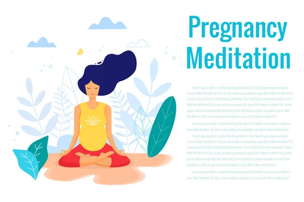 Mujer embarazada practicando yoga y meditación vector ilustración — Vector de stock