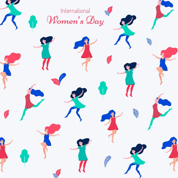 Happy Women Day Vector Illustration Beautiful Dancing Women — Stock Vector