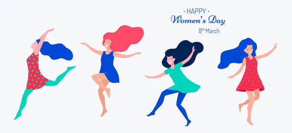 Feliz ilustración vectorial del día de la mujer. Hermosas bailarinas . — Vector de stock