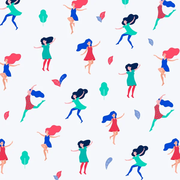 Счастливой Векторной Иллюстрации Женского Дня Красивые Танцующие Женщины — стоковый вектор