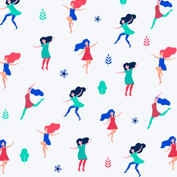 Illustration vectorielle de jour des femmes heureuses. Femmes dansantes . — Image vectorielle