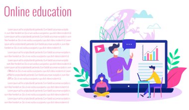 covid sırasında çevrimiçi eğitim kavramı - 19 salgın vektör illüstrasyonu.