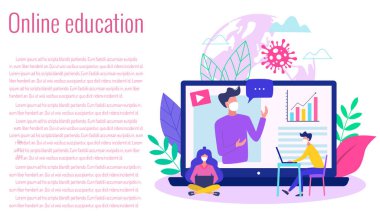 covid sırasında çevrimiçi eğitim kavramı - 19 salgın vektör illüstrasyonu.