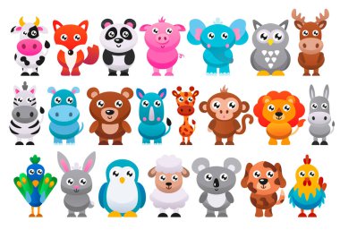 Sevimli çizgi film hayvanları koleksiyonu. Vektör illüstrasyonu.