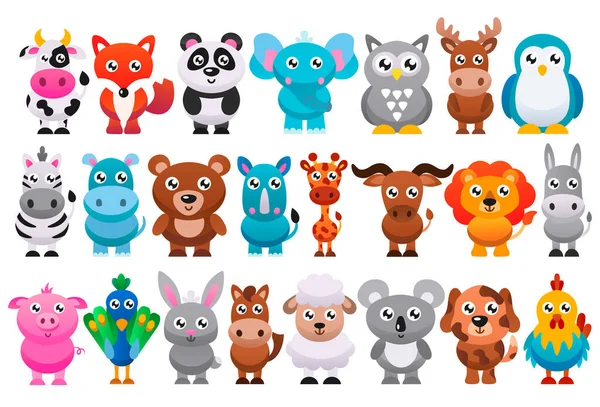 Collezione Simpatici Animali Dei Cartoni Animati Illustrazione Vettoriale — Vettoriale Stock