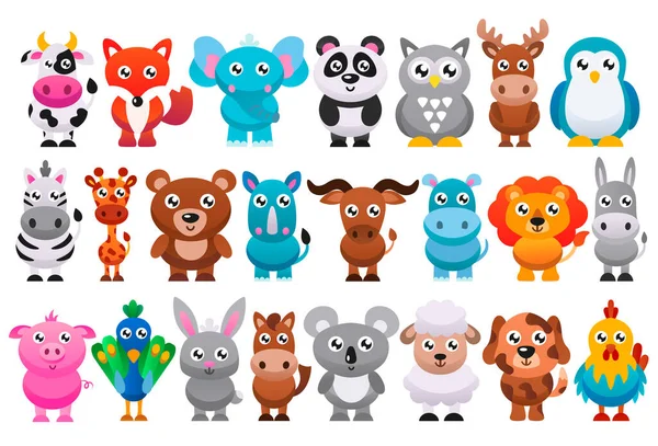 Colección Animales Dibujos Animados Lindos Ilustración Vectorial — Vector de stock