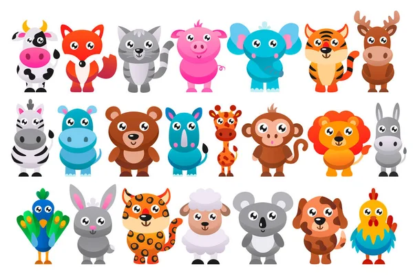 Colección Animales Dibujos Animados Lindos Ilustración Vectorial — Vector de stock