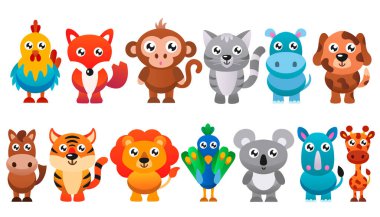 Sevimli çizgi film hayvanları koleksiyonu. Vektör düz resimleme.