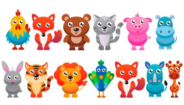 Sevimli çizgi film hayvanları koleksiyonu. Vektör düz resimleme.