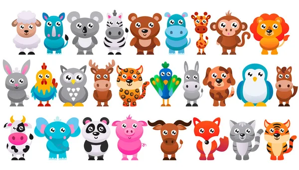 Collection Cute Cartoon Animals Vector Illustration — Stock Vector
