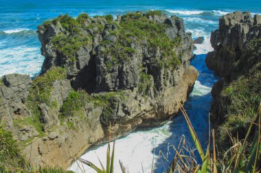 punakaiki, south Island, Yeni Zelanda yakınında kayalara gözleme