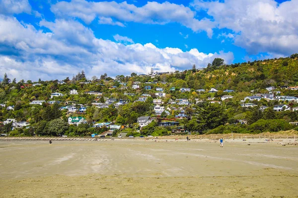 Vista sobre Nelson y la playa, Isla Sur, Nueva Zelanda — Foto de Stock