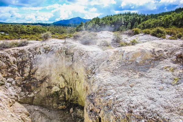 Vapor Blanco Siempre Está Presente Wai Tapu Thermal Wonderland Cerca —  Fotos de Stock