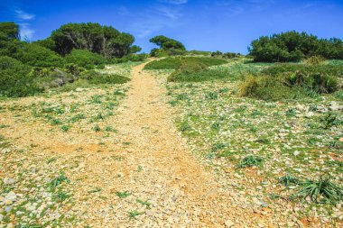 İspanya, Mallorca, Mallorca yakınlarındaki Cala Gat 'te kayalık yürüyüş yolu