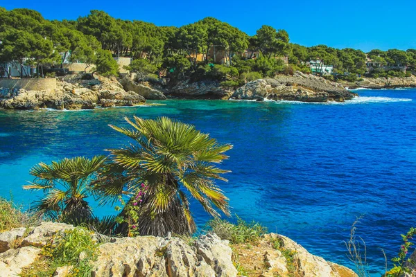 Cala Gat plajı - Cala Rajada, Mallorca, İspanya 'nın güzel sakin kıyılarının manzarası