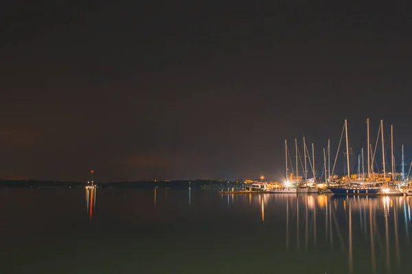 Barcos Puerto Por Noche Pula Península Istria Croacia — Foto de Stock