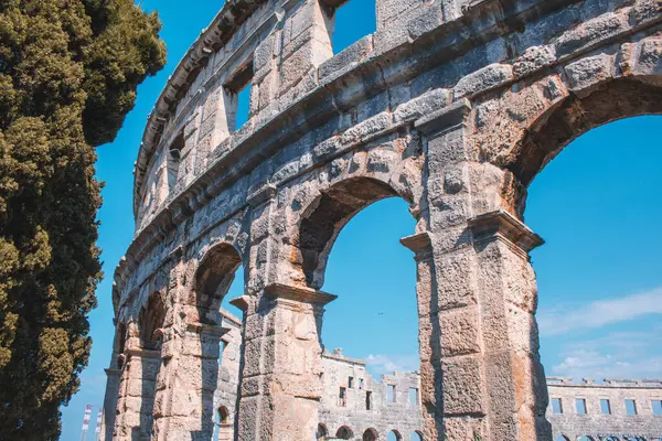 Muurfragment Van Het Oude Romeinse Amfitheater Pula Istrisch Schiereiland Kroatië — Stockfoto