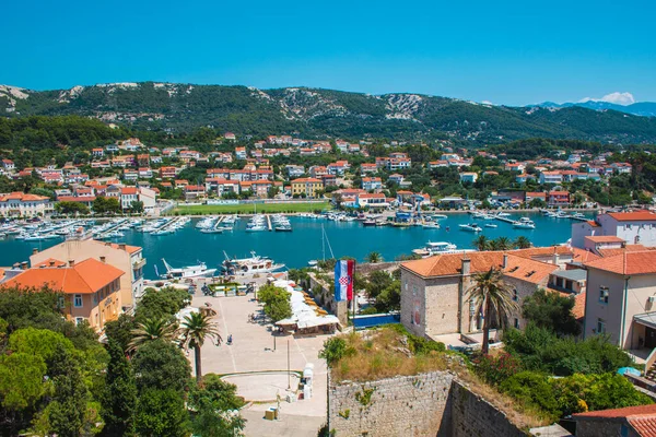 Pohled Město Rab Ostrově Rab Bezmračného Letního Dne Chorvatsku — Stock fotografie