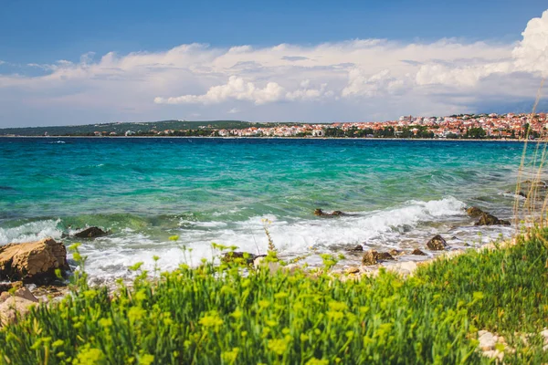 Pintoresca Vista Costera Ciudad Novalja Isla Pag Croacia —  Fotos de Stock