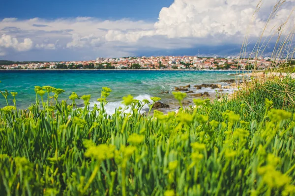Vista Costeira Pitoresca Cidade Novalja Ilha Pag Croácia — Fotografia de Stock