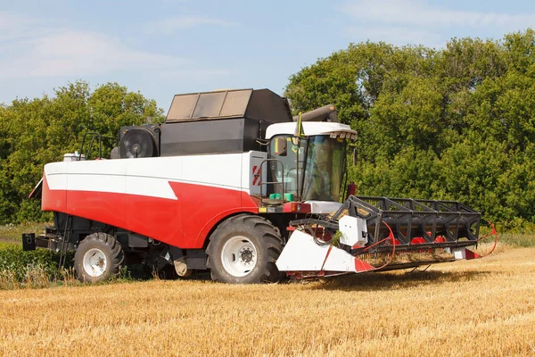 Combine Colheitadeira Trabalhando Campo Trigo Muito Amplo — Fotografia de Stock