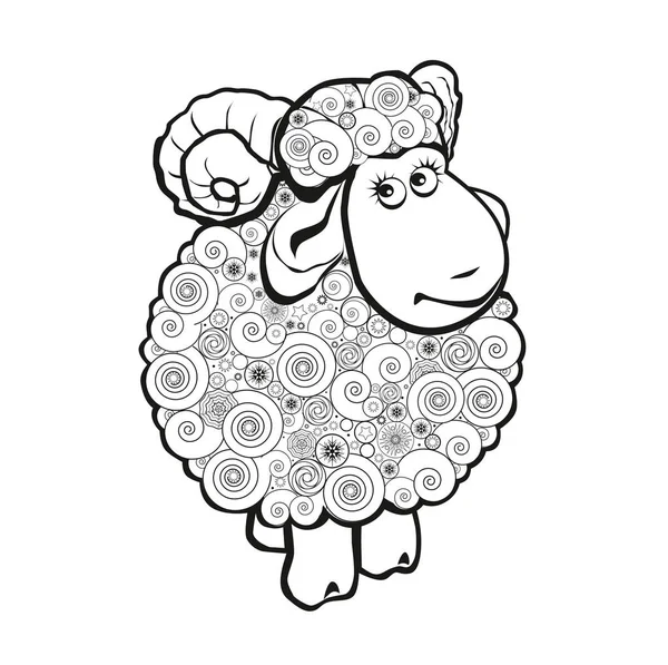 Funny sheep for coloring book — Stock Vector