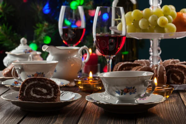 High tea set with dessert — Stock Photo, Image
