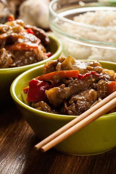 Chinese sticky pork sirloin roasted with a sweet and savory sauc — Stock Photo, Image