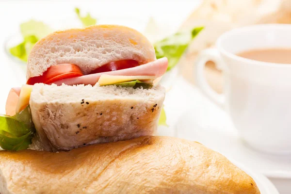 Panini sandwich med skinke, ost og tomat – stockfoto