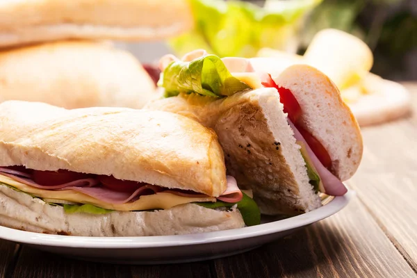 Sanduíche de panini com presunto, queijo e tomate — Fotografia de Stock