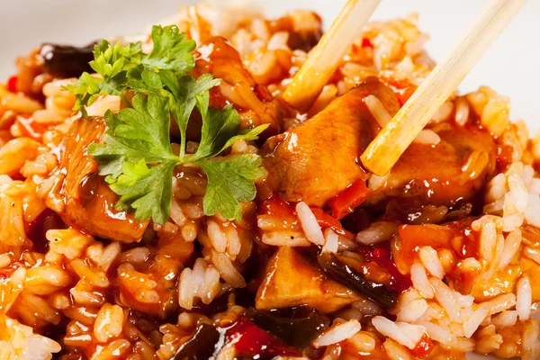 Sweet and sour chicken with rice — Stock Photo, Image