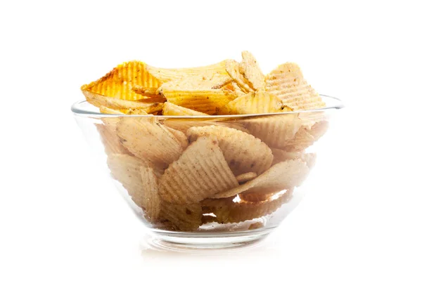 Potato chips in bowl — Stock Photo, Image