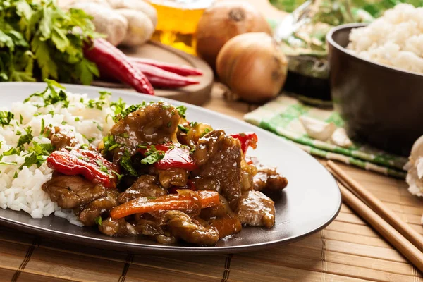 Chinese sticky pork sirloin roasted with a sweet and savory sauc — Stock Photo, Image