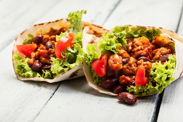 Tortilla con carne macinata e fagioli — Foto Stock