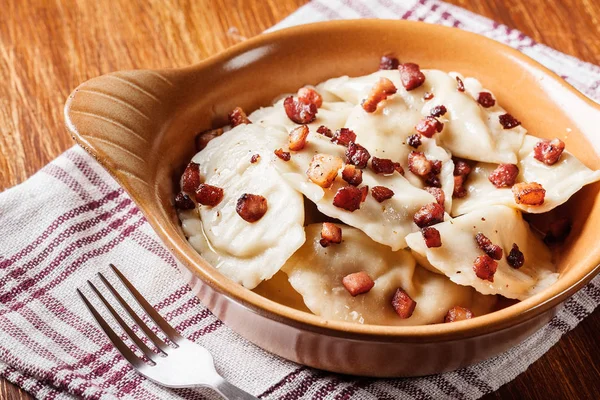 Dumplings with meat or cabbage and mushroom or cheese — Stock Photo, Image