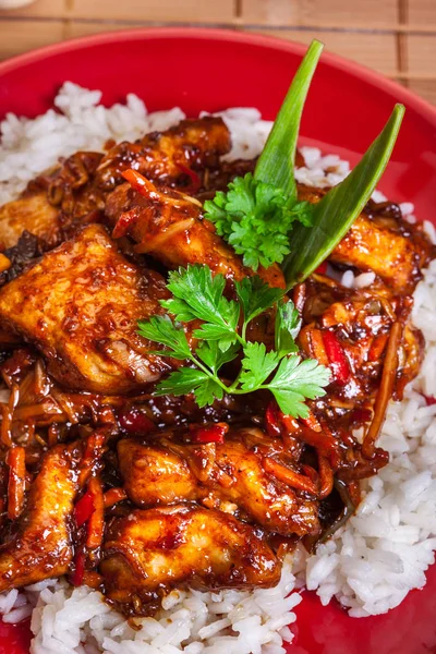 Chinese sticky pork sirloin roasted with a sweet and savory sauc — Stock Photo, Image