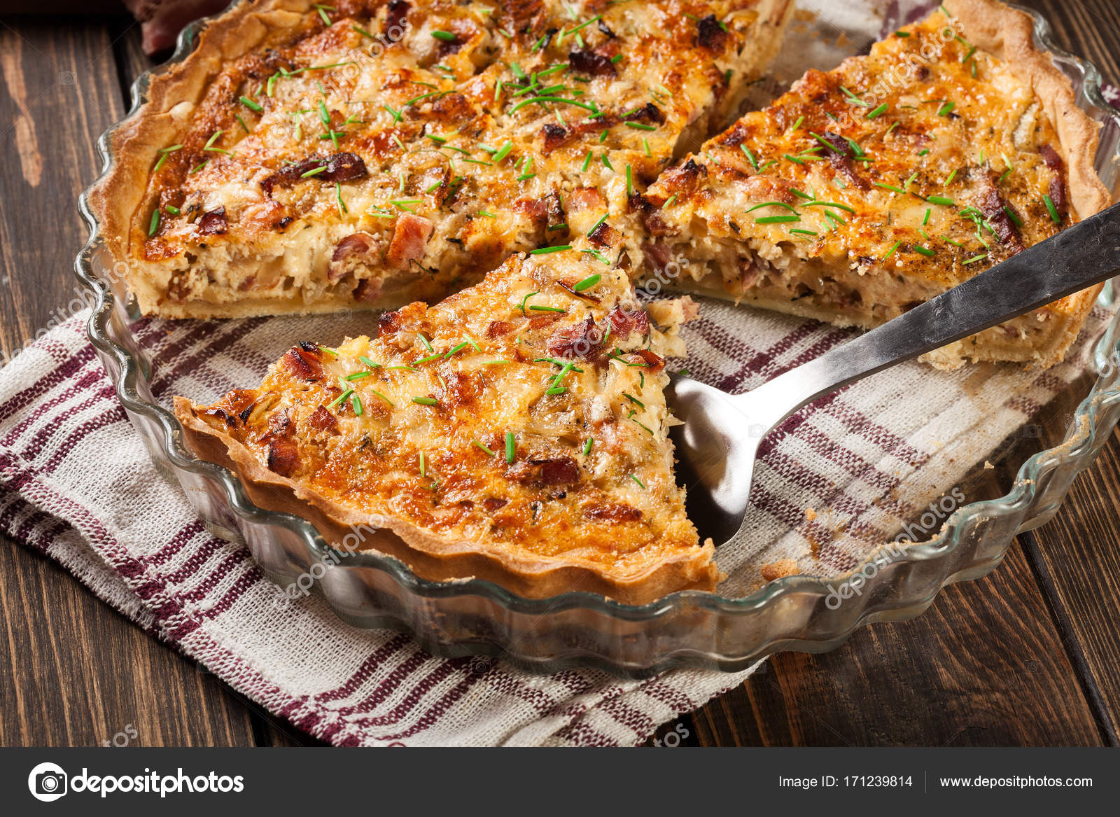 Pieces Of Quiche Lorraine With Bacon And Cheese Stock Photo
