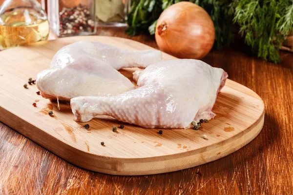 Raw chicken legs and marinade ingredients — Stock Image Raw chicken legs and marinade ingredients Royalty Free Stock Photos