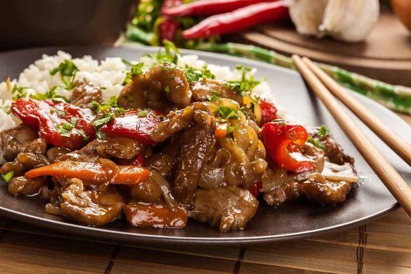 Chinese sticky pork sirloin roasted with a sweet and savory sauc — Stock Photo, Image