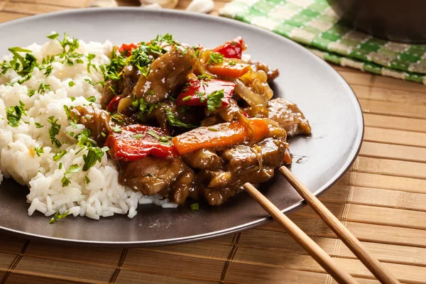 Chinese sticky pork sirloin roasted with a sweet and savory sauc — Stock Photo, Image