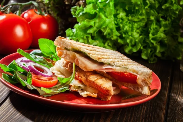 Toasted panini with ham, cheese and tomato sandwich — Stock Photo, Image