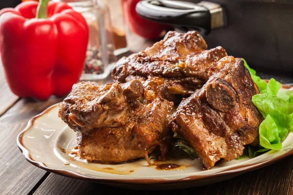 Pork spare ribs served on a plate — Stock Photo, Image