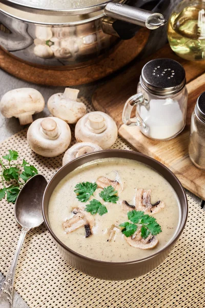 Mushroom cream soup with herbs and spices — Stock Image Mushroom cream soup with herbs and spices Royalty Free Stock Images