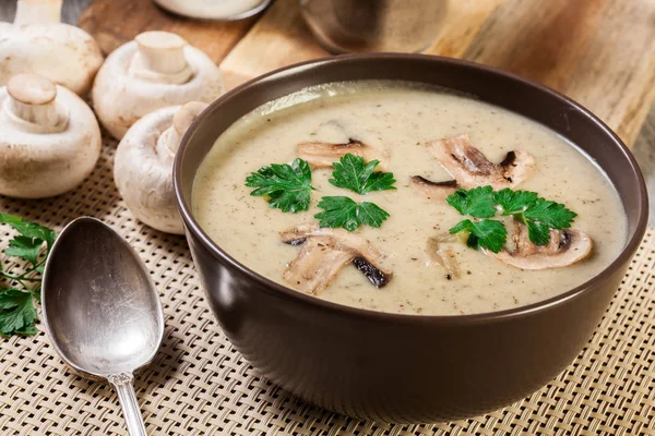 Mushroom cream soup with herbs and spices — Stock Image Mushroom cream soup with herbs and spices Royalty Free Stock Photos